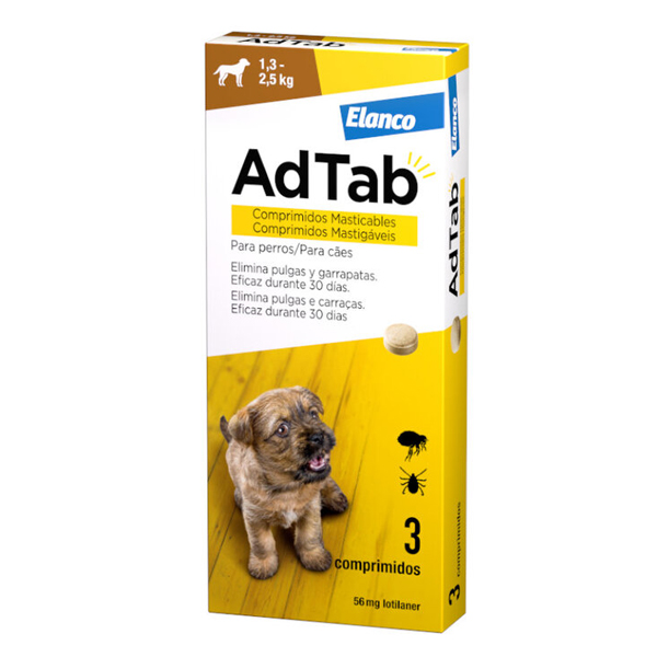 ADTAB 56mg (1,3-2,5KG) Perro Masticable 3Comprimidos