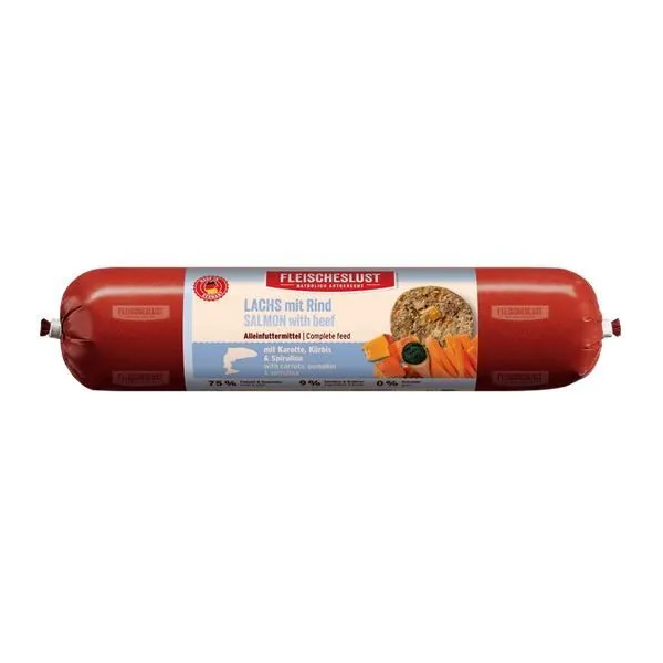 Salchicha Salmon con ternera, zanahoria, calabaza y espirulina 400 gr 6781745