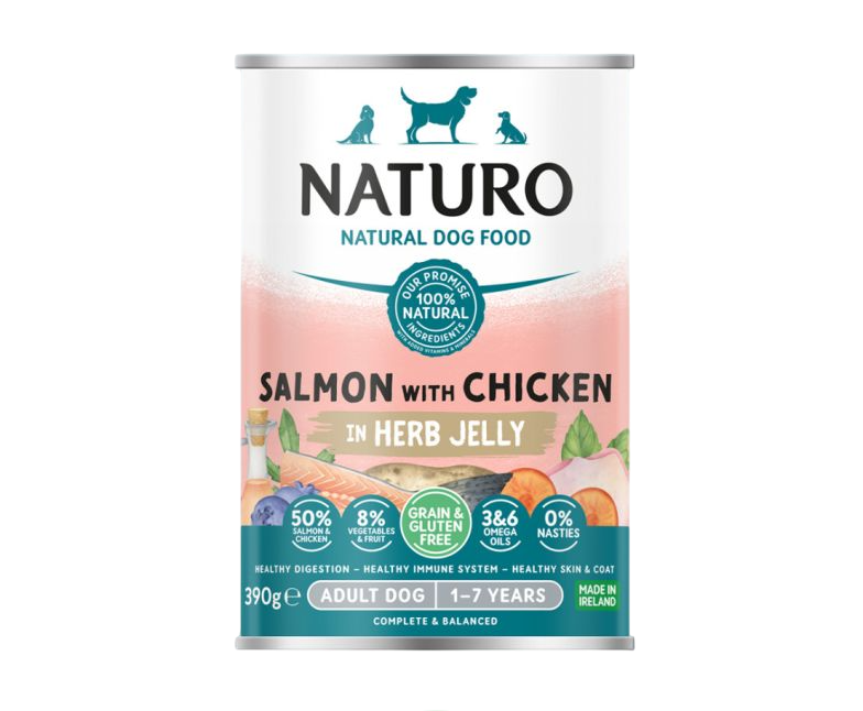 Naturo Dog Lata Salmón y Pollo C/GELAT 390gr.