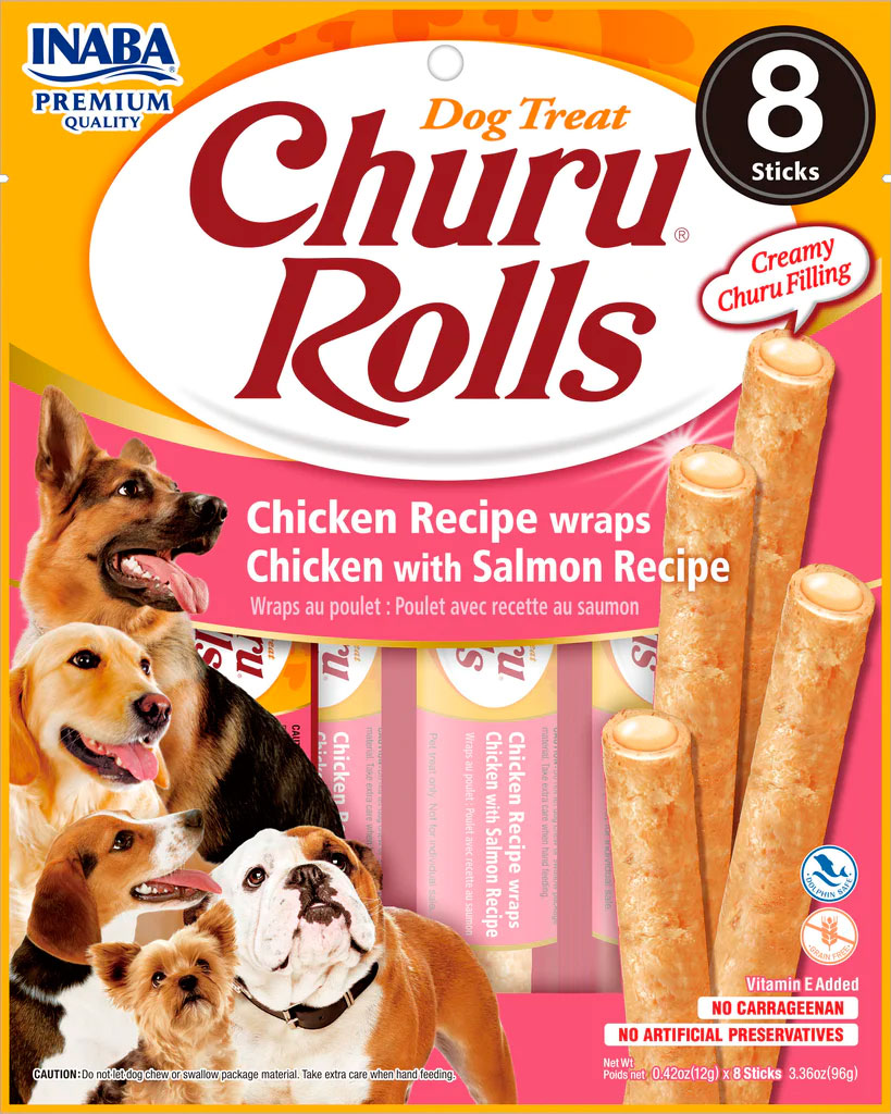 CHURU DOG ROLLS POLLO Y SALMON 8P CAJA 8 uds.DESCATALOGADO